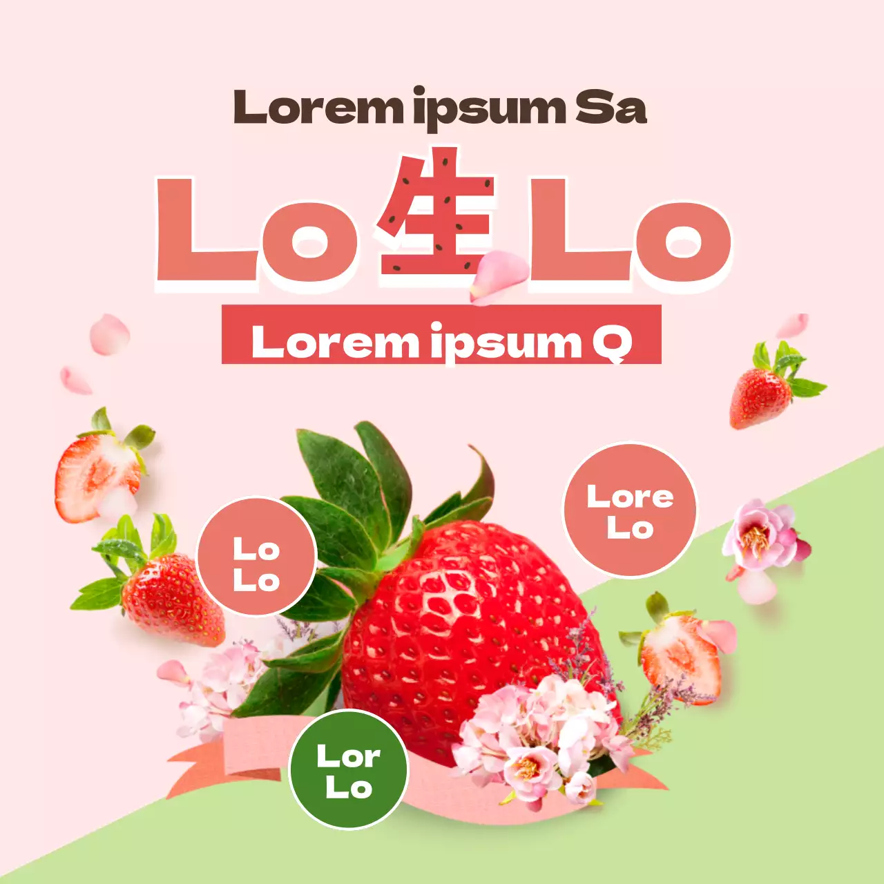 Um número limitado de morangos refrescantes cor-de-rosa e verdes disponíveis