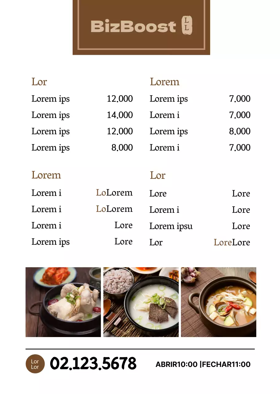 Um quadro de menu coreano castanho, de estilo básico