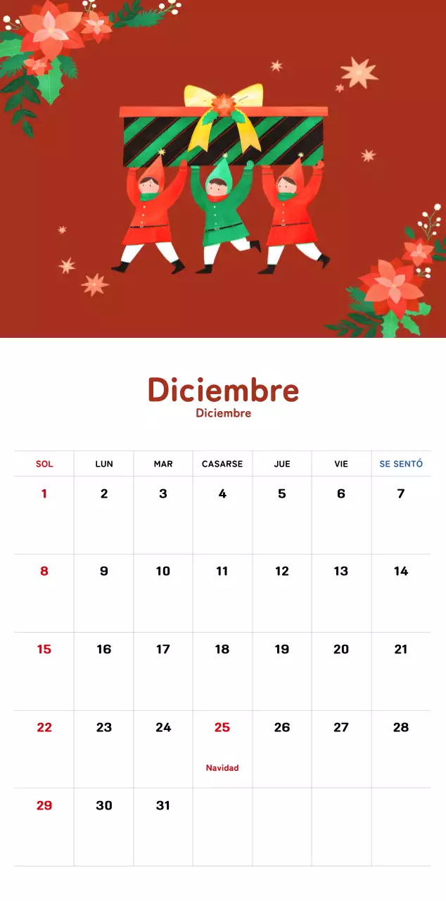 Un cálido calendario ilustrado de Año Nuevo
