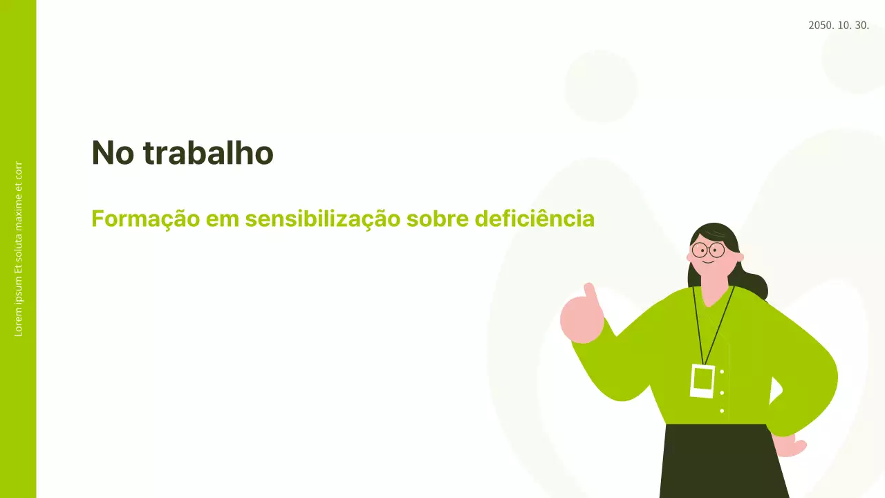 Ilustração a branco e verde-limão da formação de sensibilização para a deficiência PPT no local de trabalho