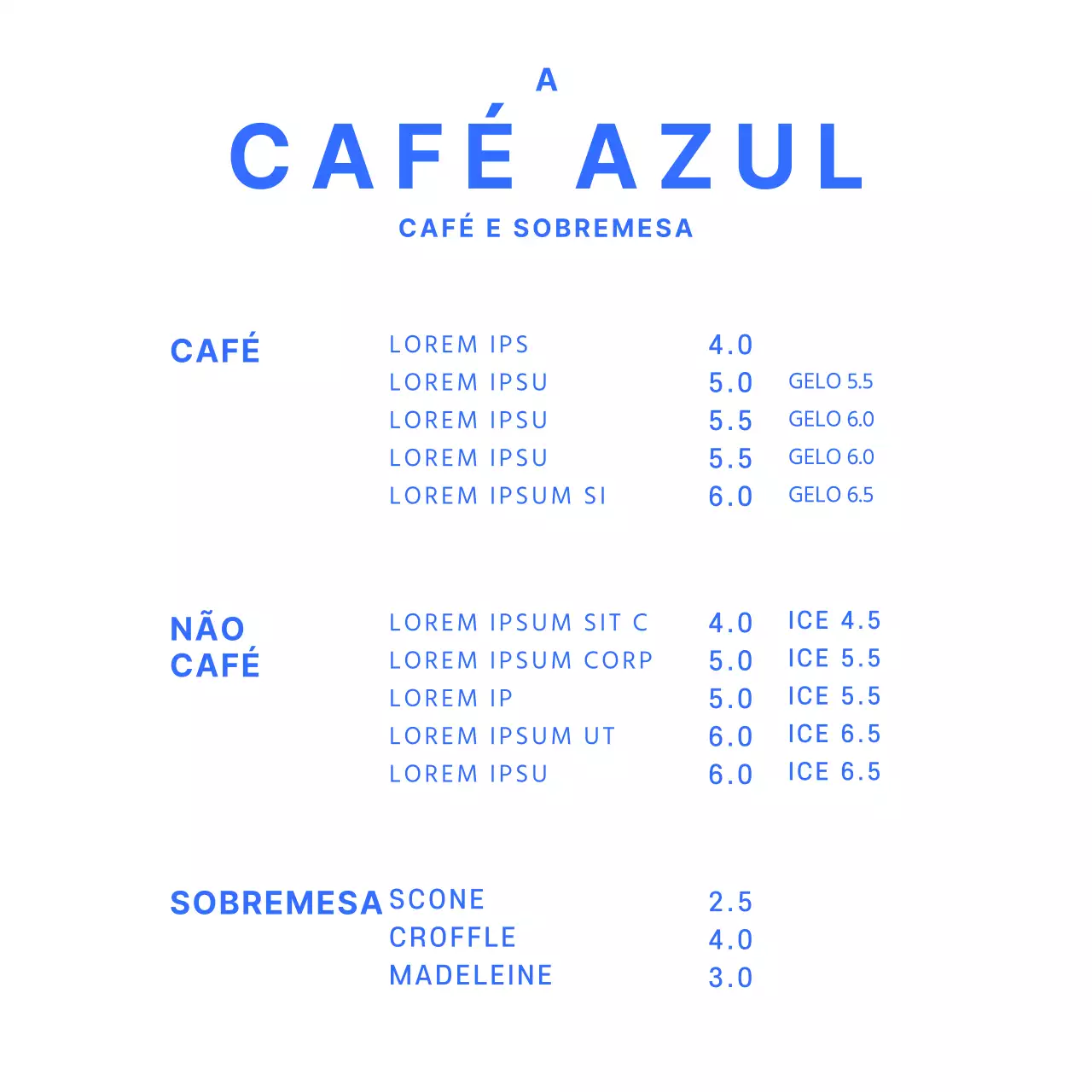 Placa de menu de café simples azul suporte acrílico para café