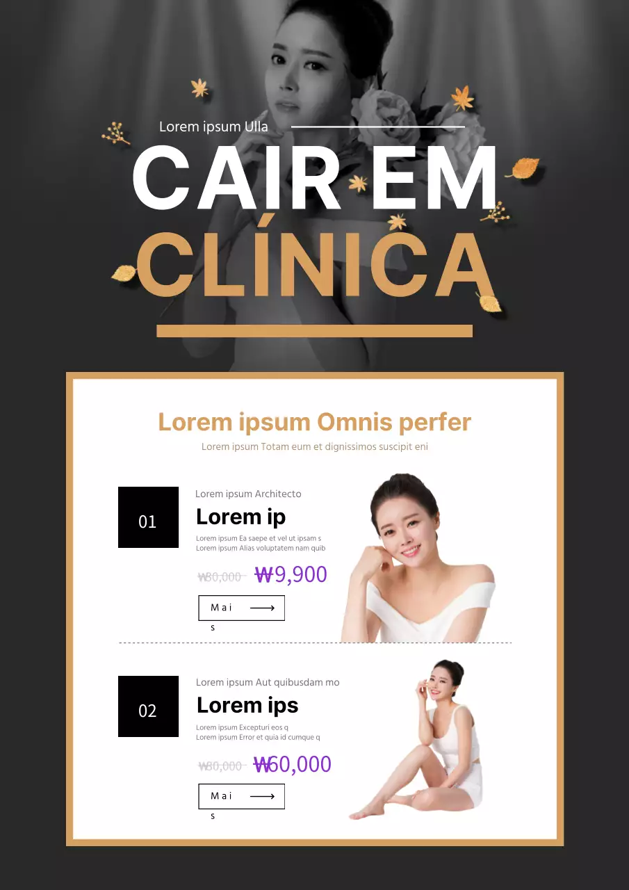Evento de outono de cuidados com a pele com foto de modelo feminina preta e dourada