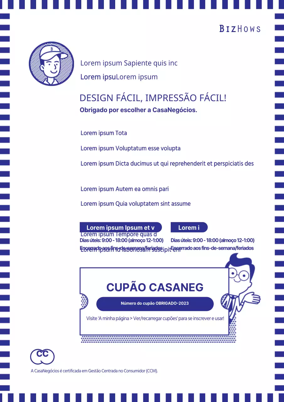 Cartaz de design simples de sinalética de centro comercial azul e branco