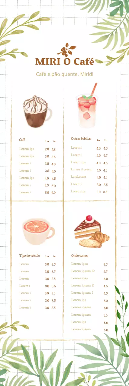 Menu de sobremesas do café Fresh leaves ilustração banner