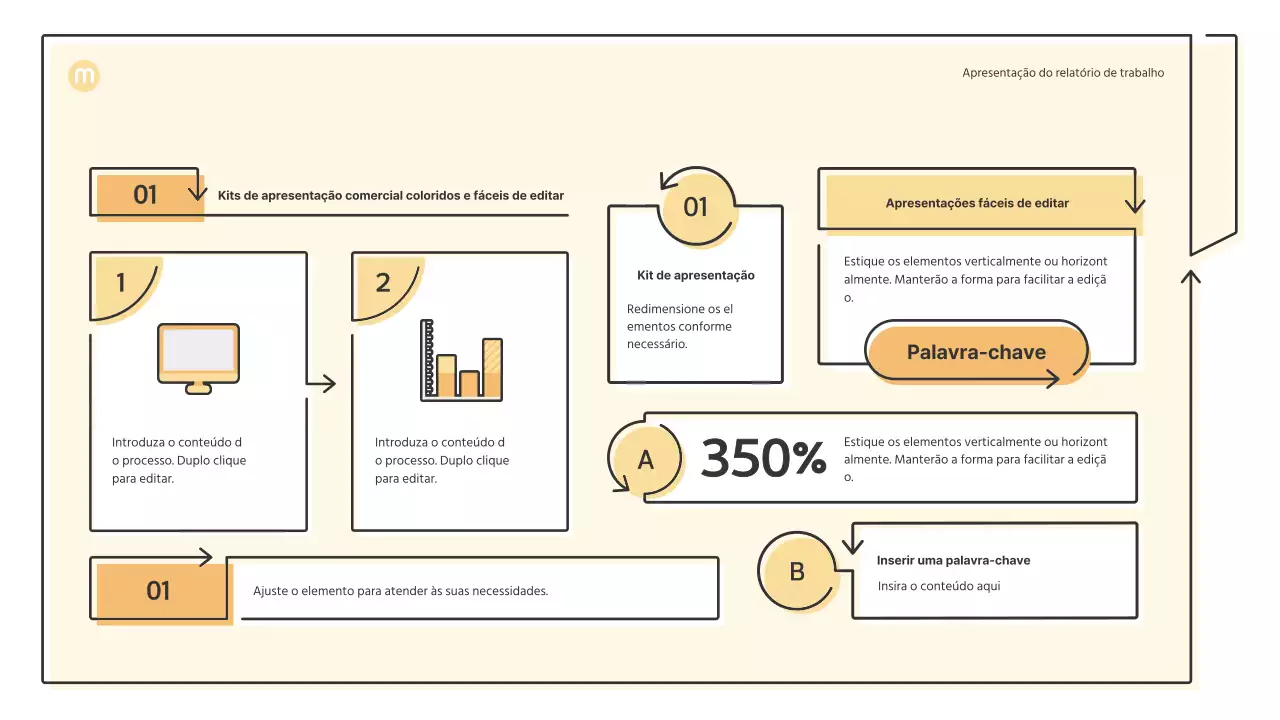 Formas pontuais com setas em amarelo claro Kit de apresentação comercial