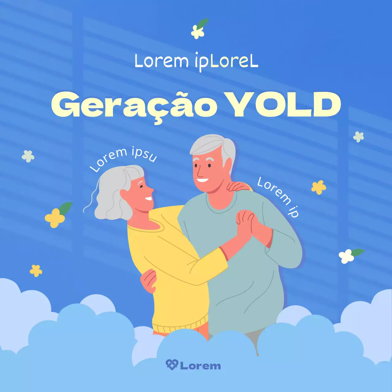 Um cartão ilustrado simples com um fundo azul e azul claro para comunicar informações à geração mais jovem.