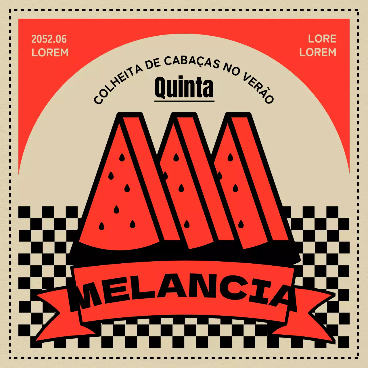 Conceito retro de apanha de melancias em bege e vermelho