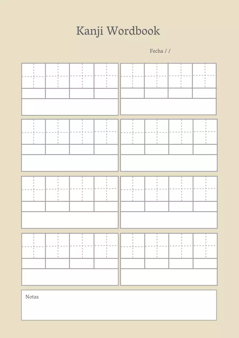 Sencillo póster de diseño mural de palabras para practicar kanji en color beige