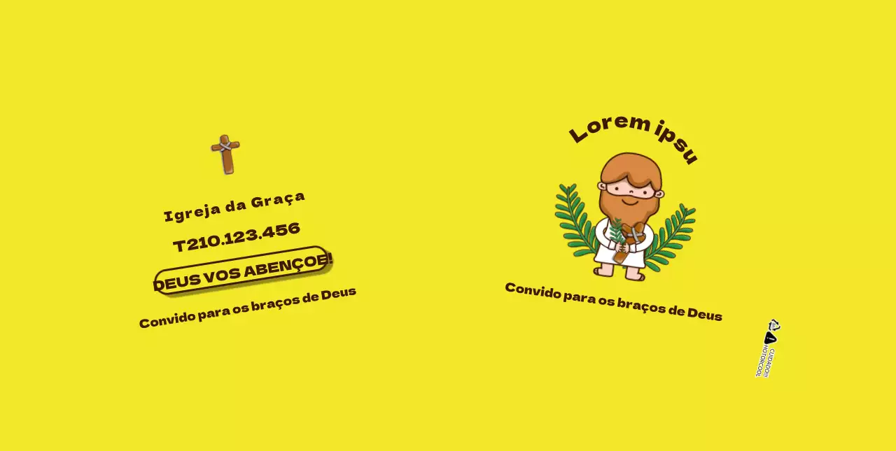 Ilustração de uma personagem amarela de uma igreja
