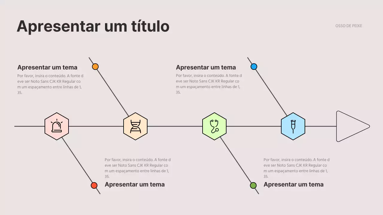 Um diagrama de espinha de peixe simples em cinzento e preto