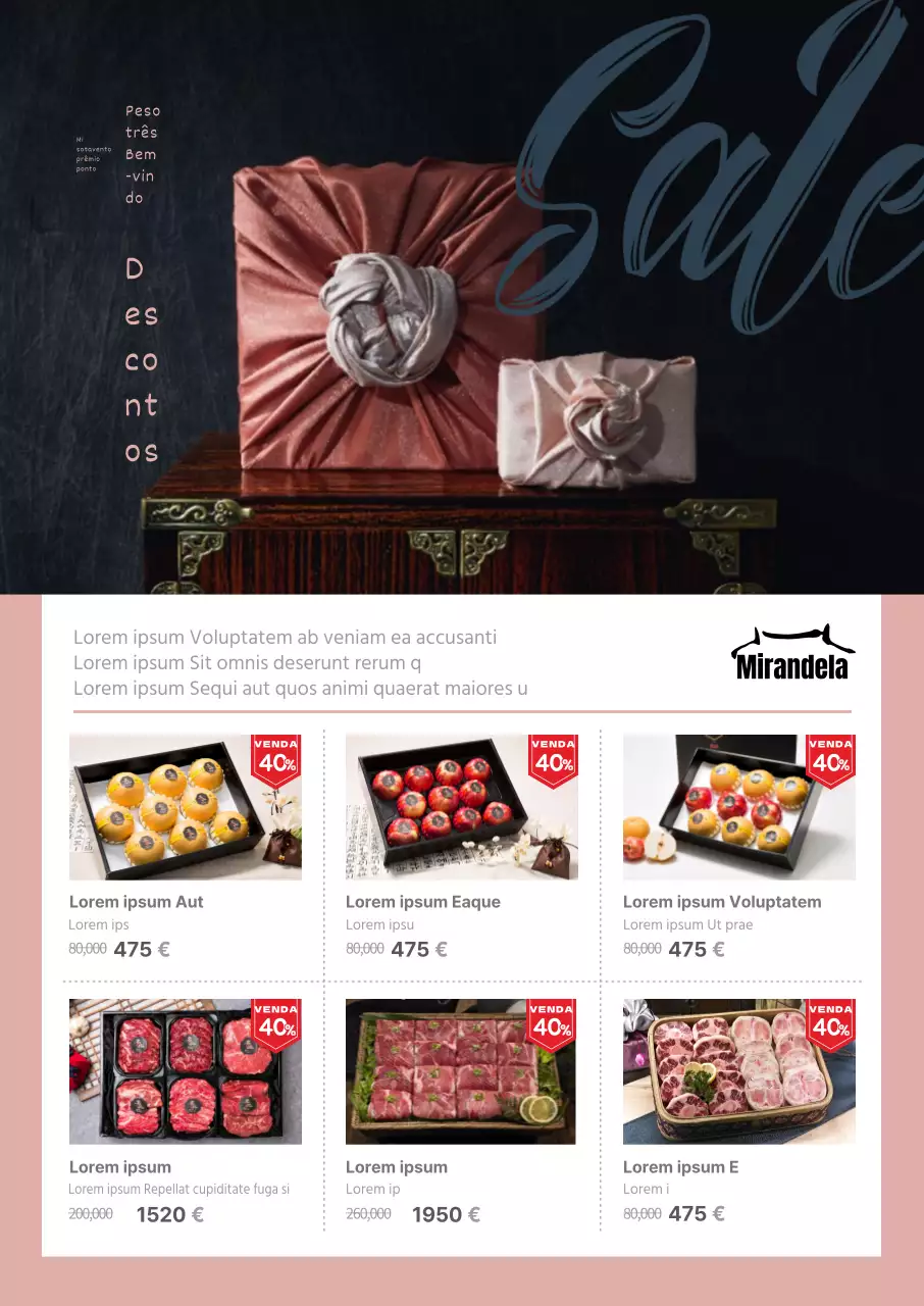 Ofertas do Chuseok com fotografias de conjuntos de presentes embrulhados em furoshiki