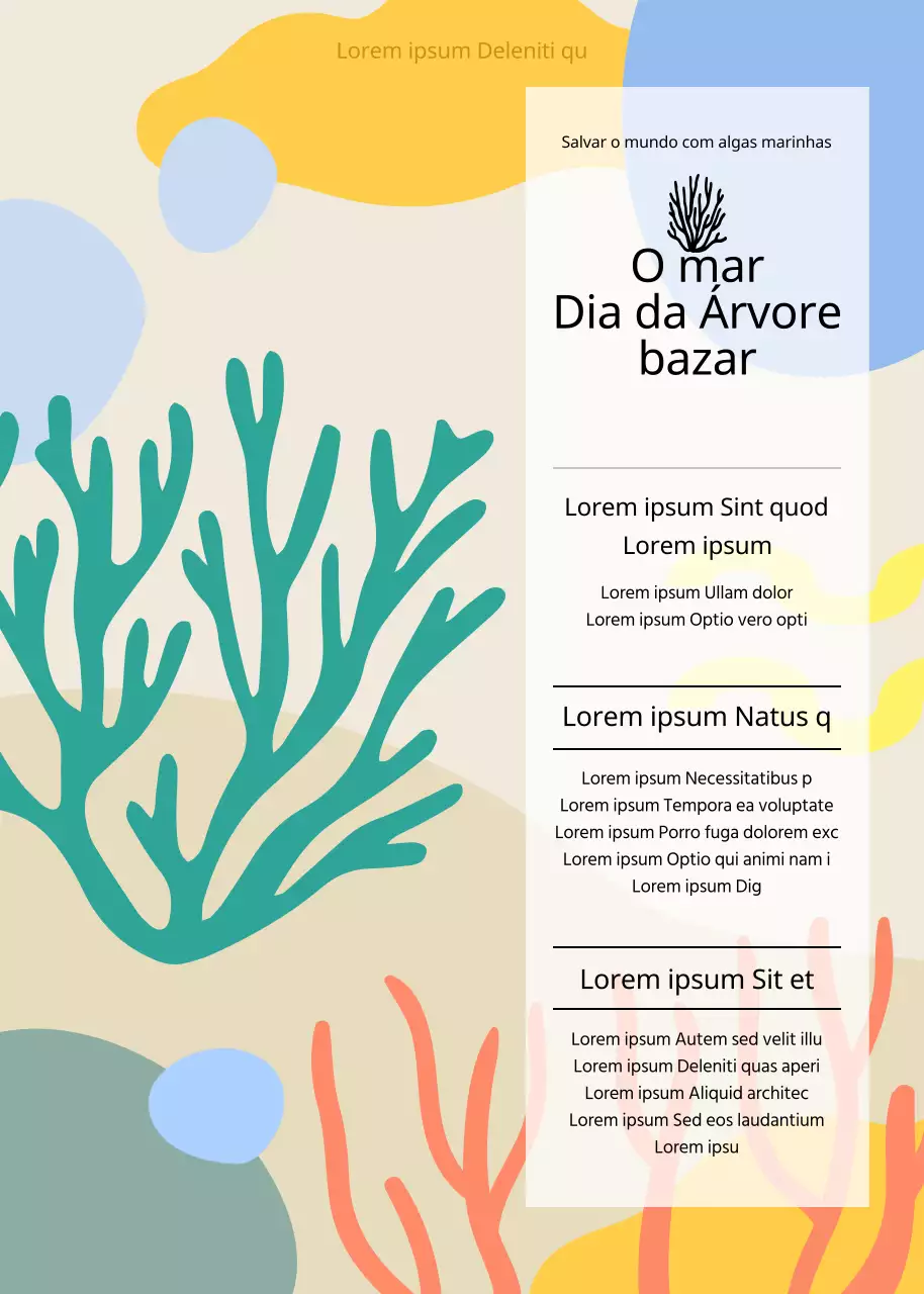 Um conceito de ilustração abstrata colorida de algas marinhas para um bazar de marisco.