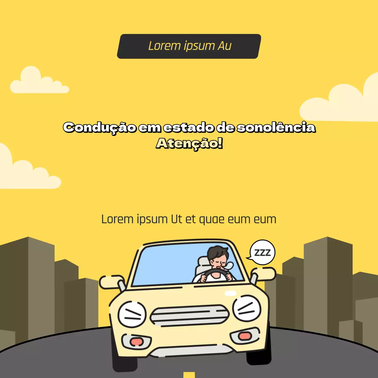 Condução sonolenta em amarelo e cinzento - conceito de ilustração