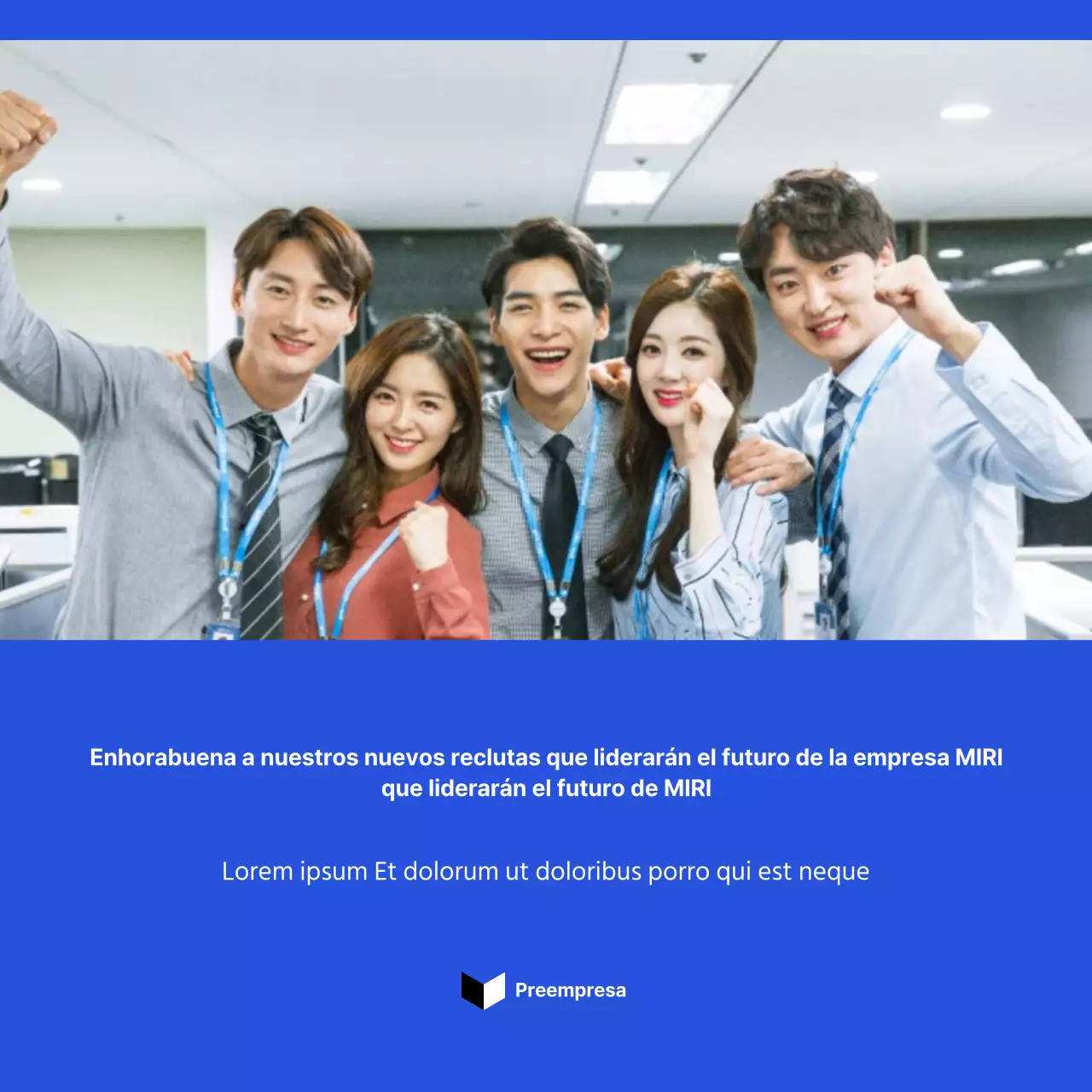 Una presentación limpia y sencilla para los nuevos empleados en tonos azules CardNews