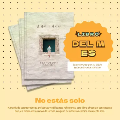 Brillante promoción de recomendación de libros con fondo amarillo y puntos V1