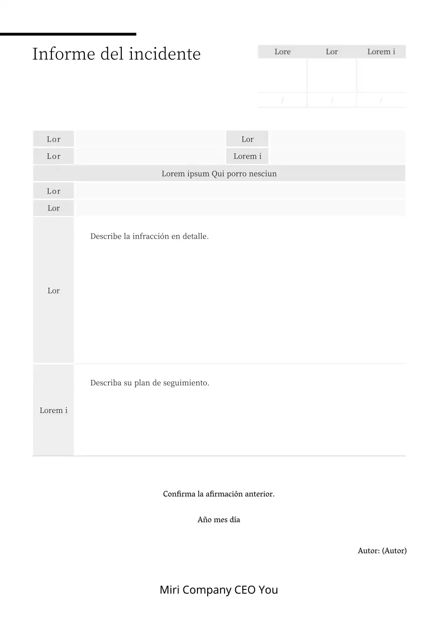 Un formulario de informe de incidentes en gris