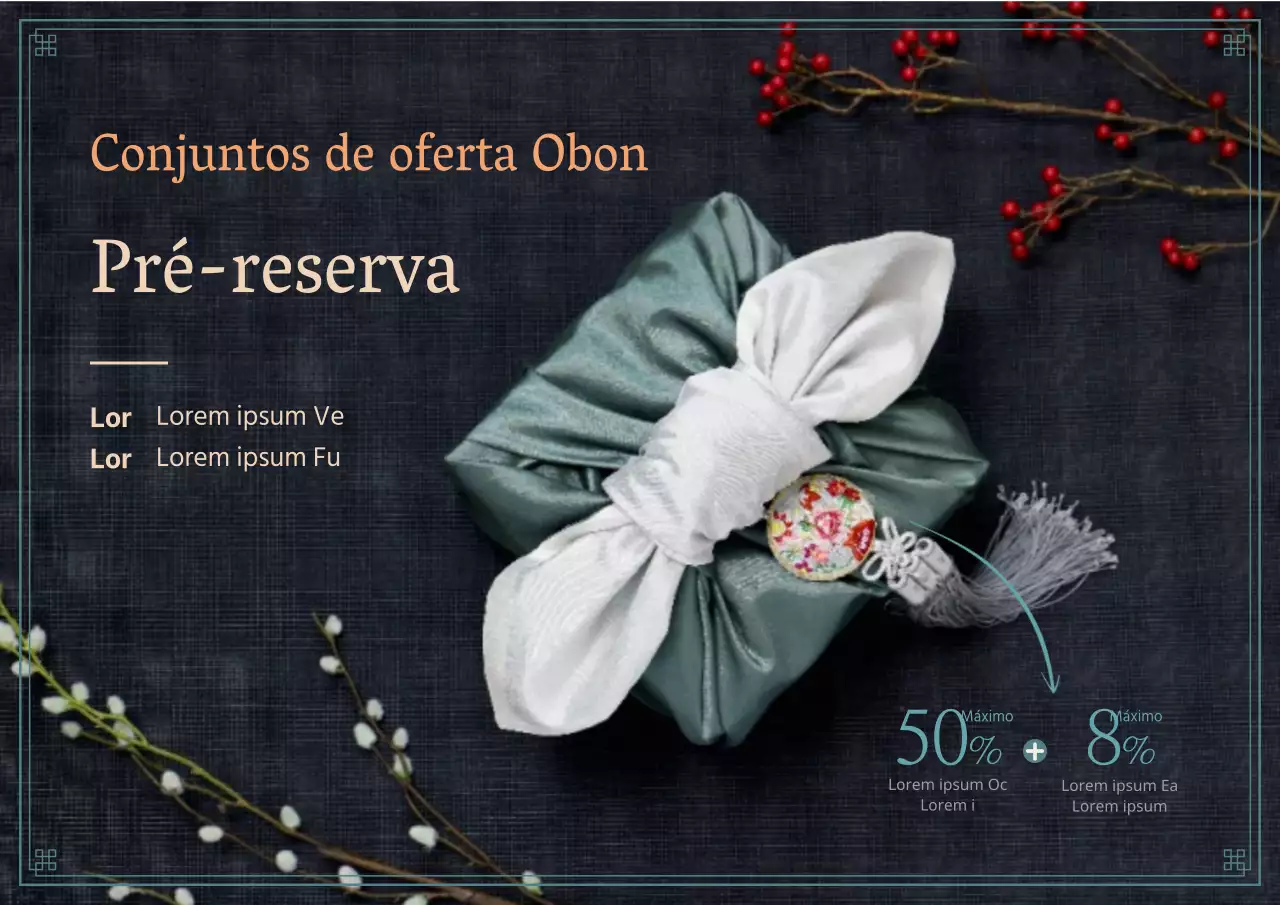 Folheto de pré-encomenda do conjunto de oferta Obon com fotografias de férias deslumbrantes