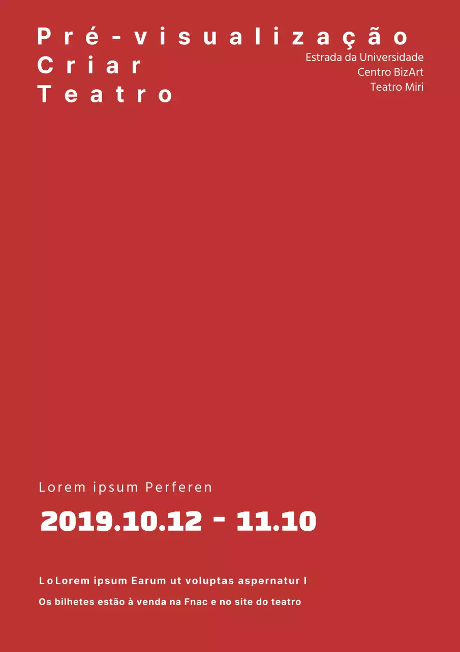 Cartaz de concerto simples com texto a vermelho e branco