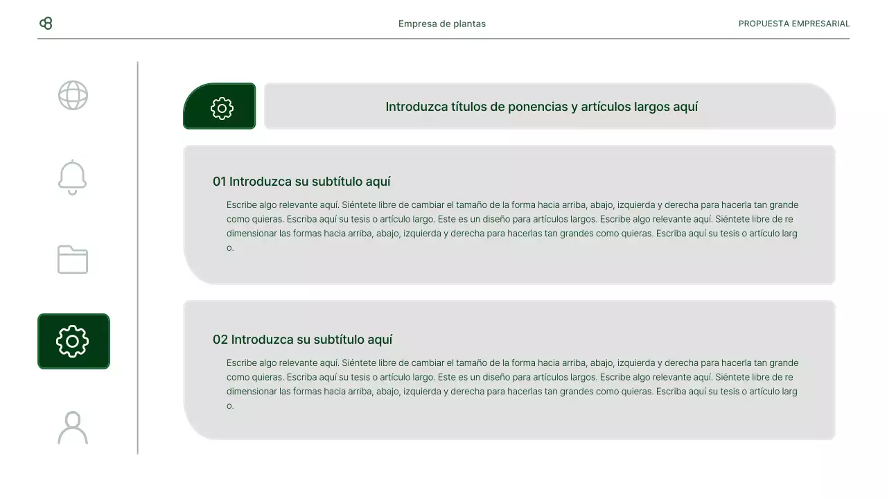 Propuesta de negocio de negocios en blanco y verde concepto de hoja natural