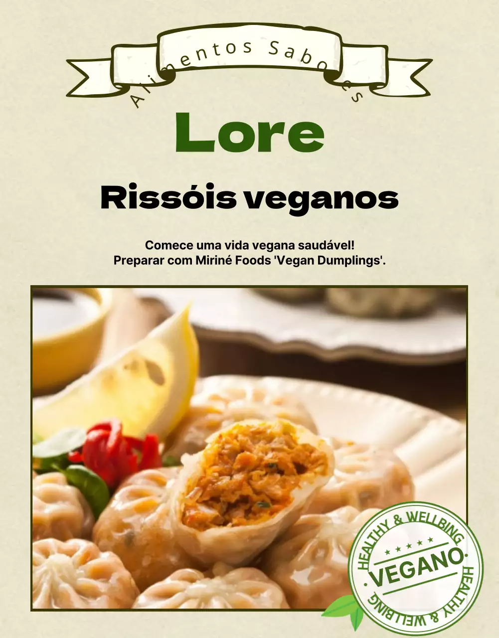 Página de pormenor do centro comercial com bolinhos de massa vegan verde-azeitona