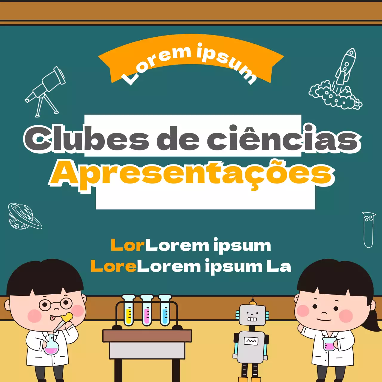Uma apresentação do clube de ciências da escola primária com ilustrações engraçadas