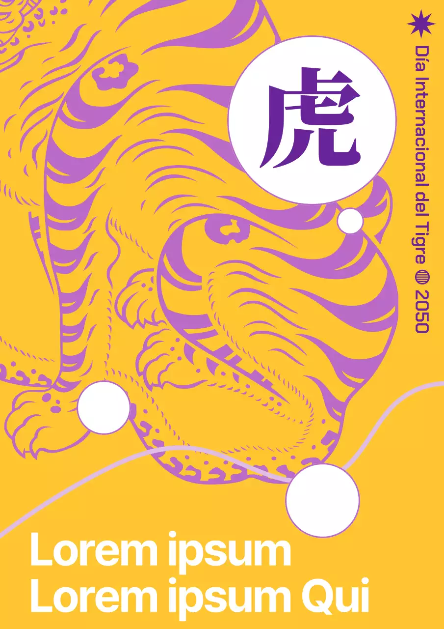 Promocione el Día del Tigre con una imagen tradicional del tigre morado