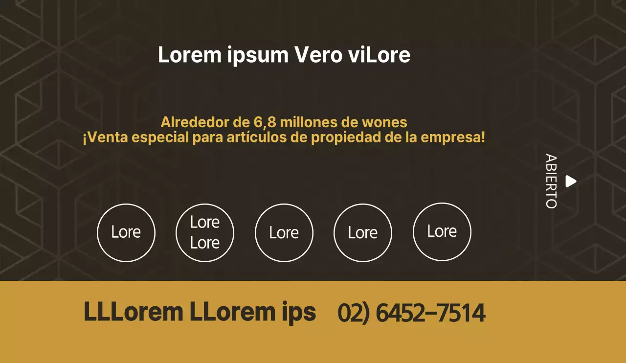 Estilo de texto sencillo en ocre y blanco con información de venta