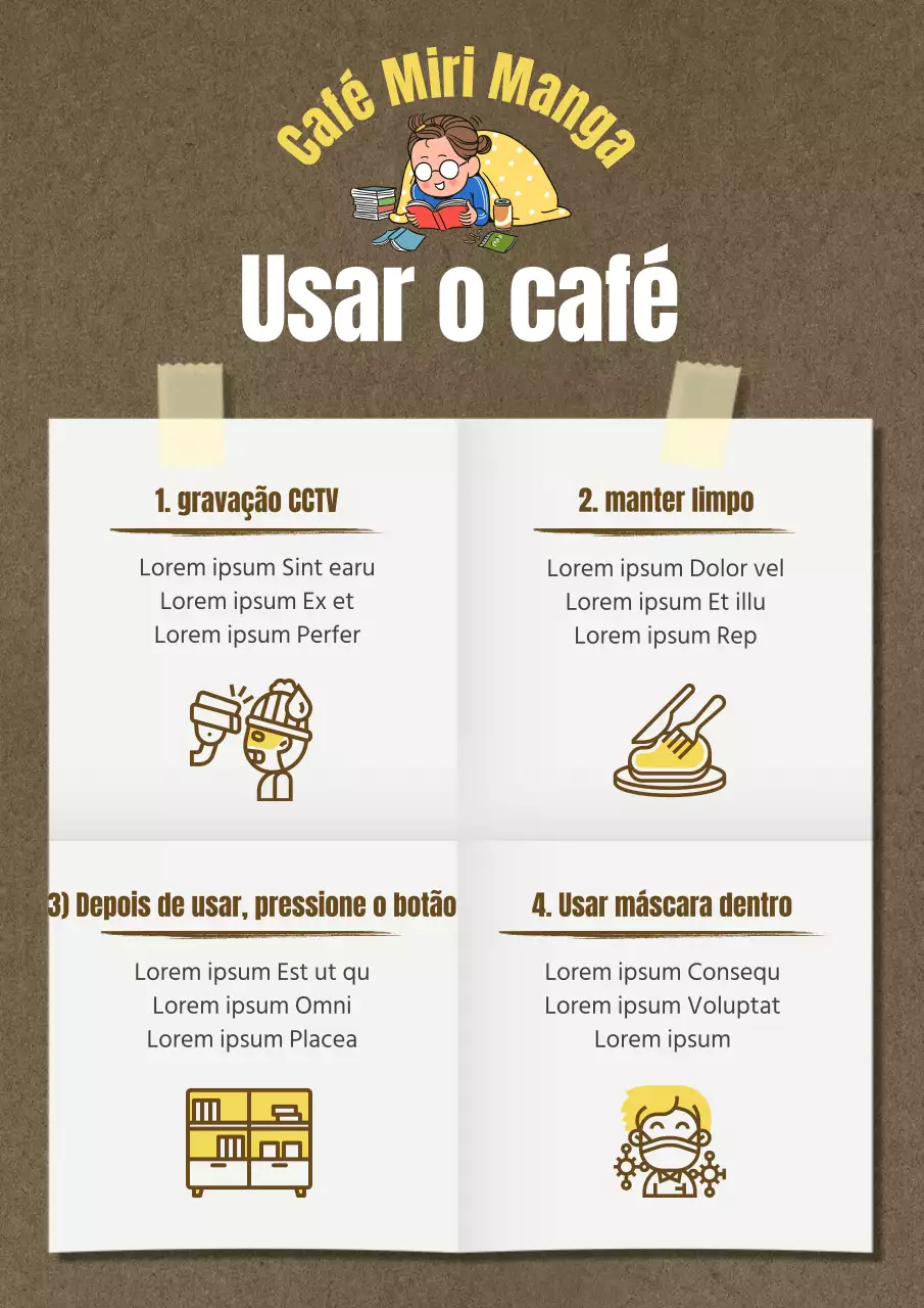 Como utilizar este bonito café manga ilustrado a castanho e amarelo