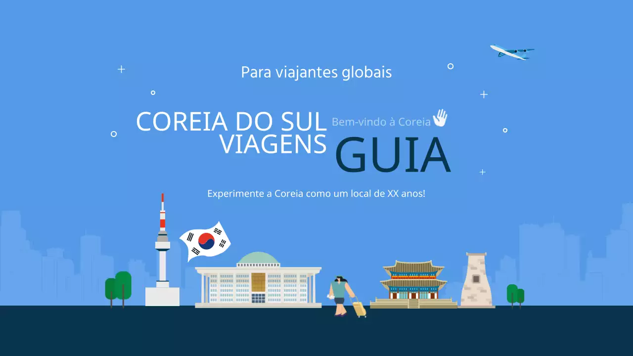 Guia de viagem ilustrado azul e azul-marinho da Coreia do Sul