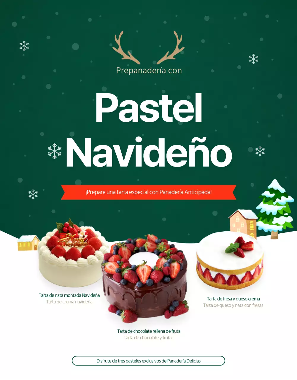 Verde Invierno Ilustración Pastel de Navidad Personalización Cena de Navidad Página Detalle