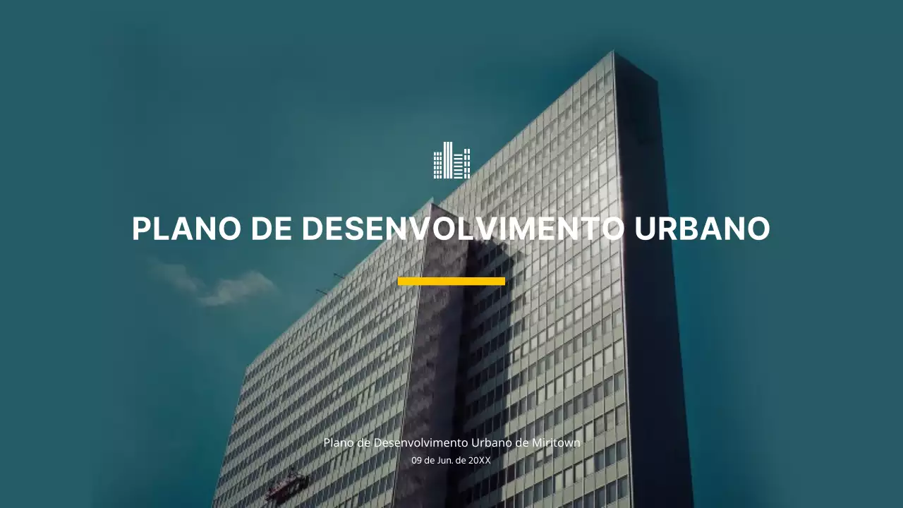 Tema do desenvolvimento urbano da construção imobiliária em azul e amarelo (apresentação)