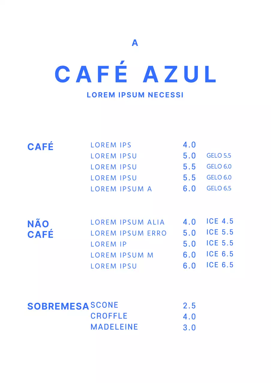 Quadro de menu simples para café em azul Suporte acrílico para café