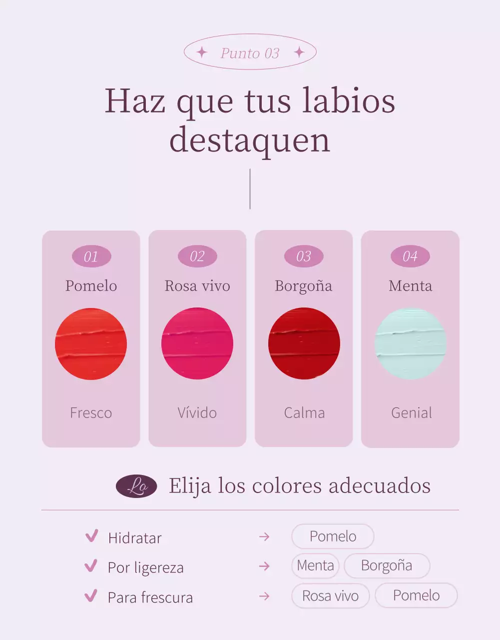 Cosméticos con tinte emocional para resaltar las fotos rosas y moradas