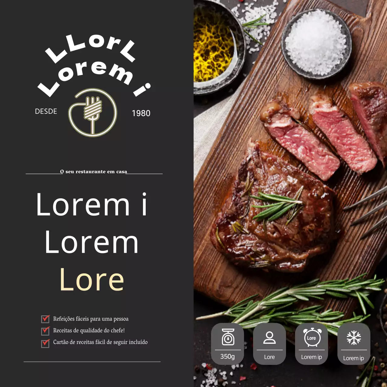 Autocolante preto de kit de refeição de bife de restaurante luxuoso
