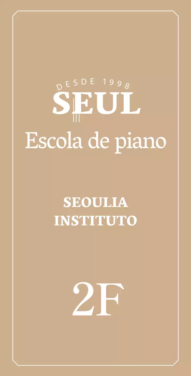 Sinalética com um logótipo elegante de uma escola de piano sobre um fundo dourado
