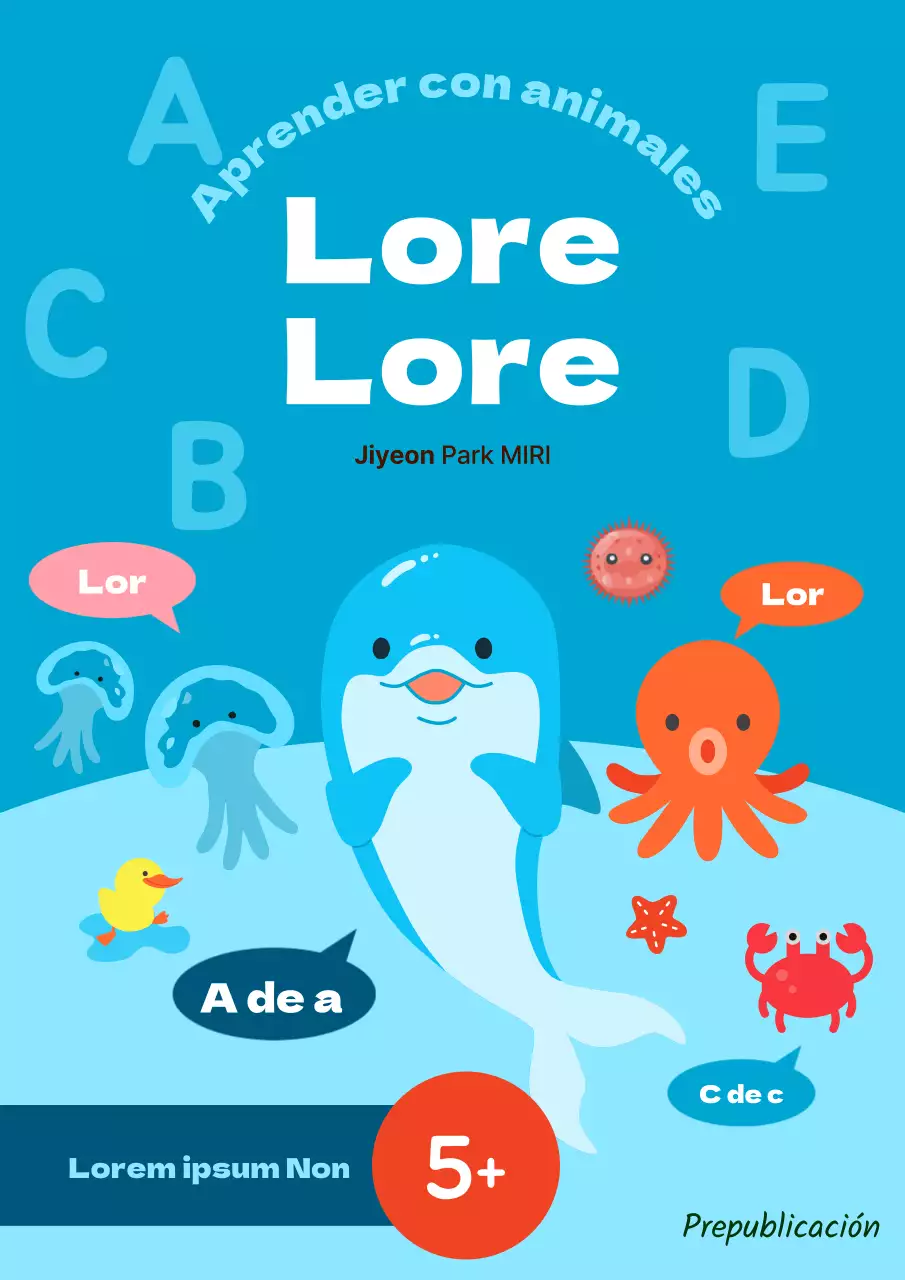 Portada minimalista de libro infantil en inglés en azul claro y naranja