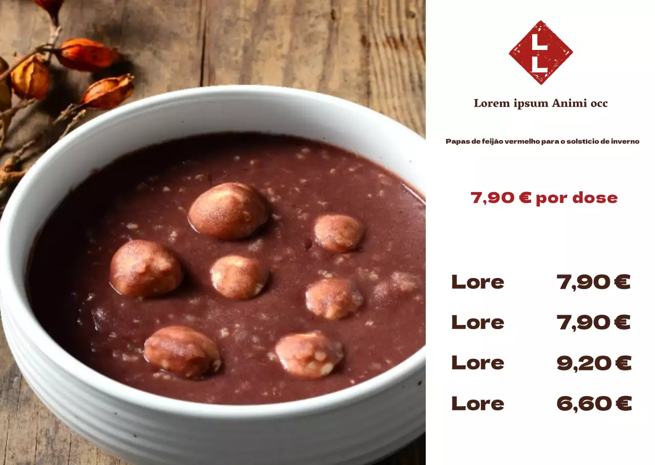Layout simples do menu de pasta de feijão vermelho de Tongsan