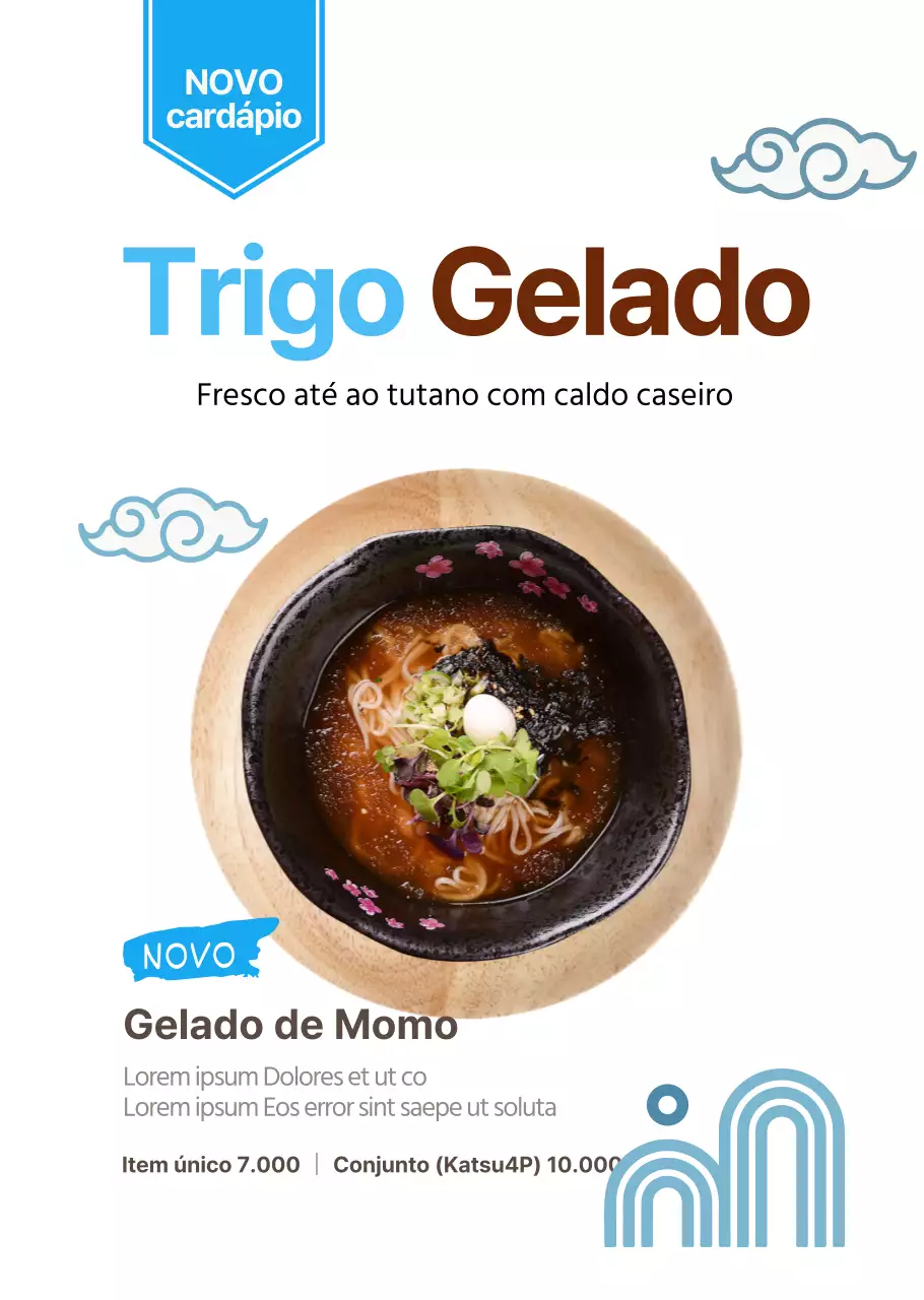Cartaz simples azul claro transparente de trigo frio para restaurante japonês