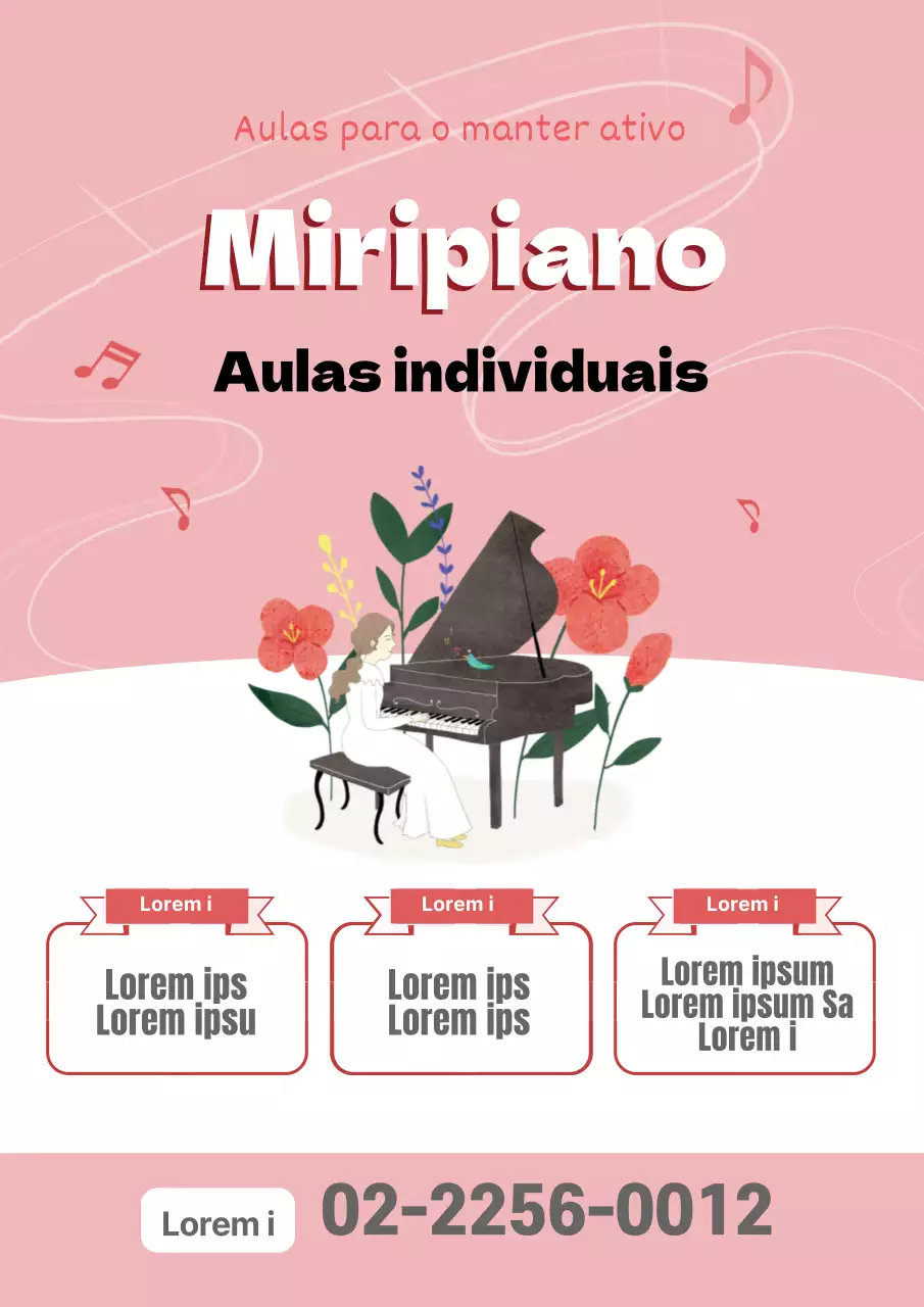Ilustração cor-de-rosa de uma promoção de uma escola de piano