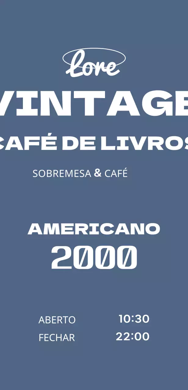 Placa de café com livro e menu vintage sobre fundo azul