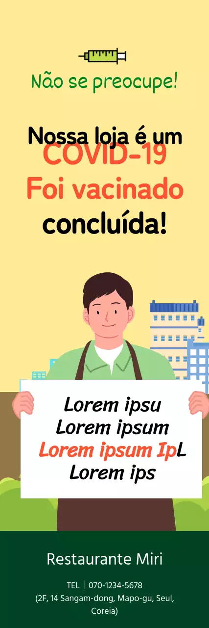 X-banner de vacinação contra o coronavírus com ilustração a amarelo