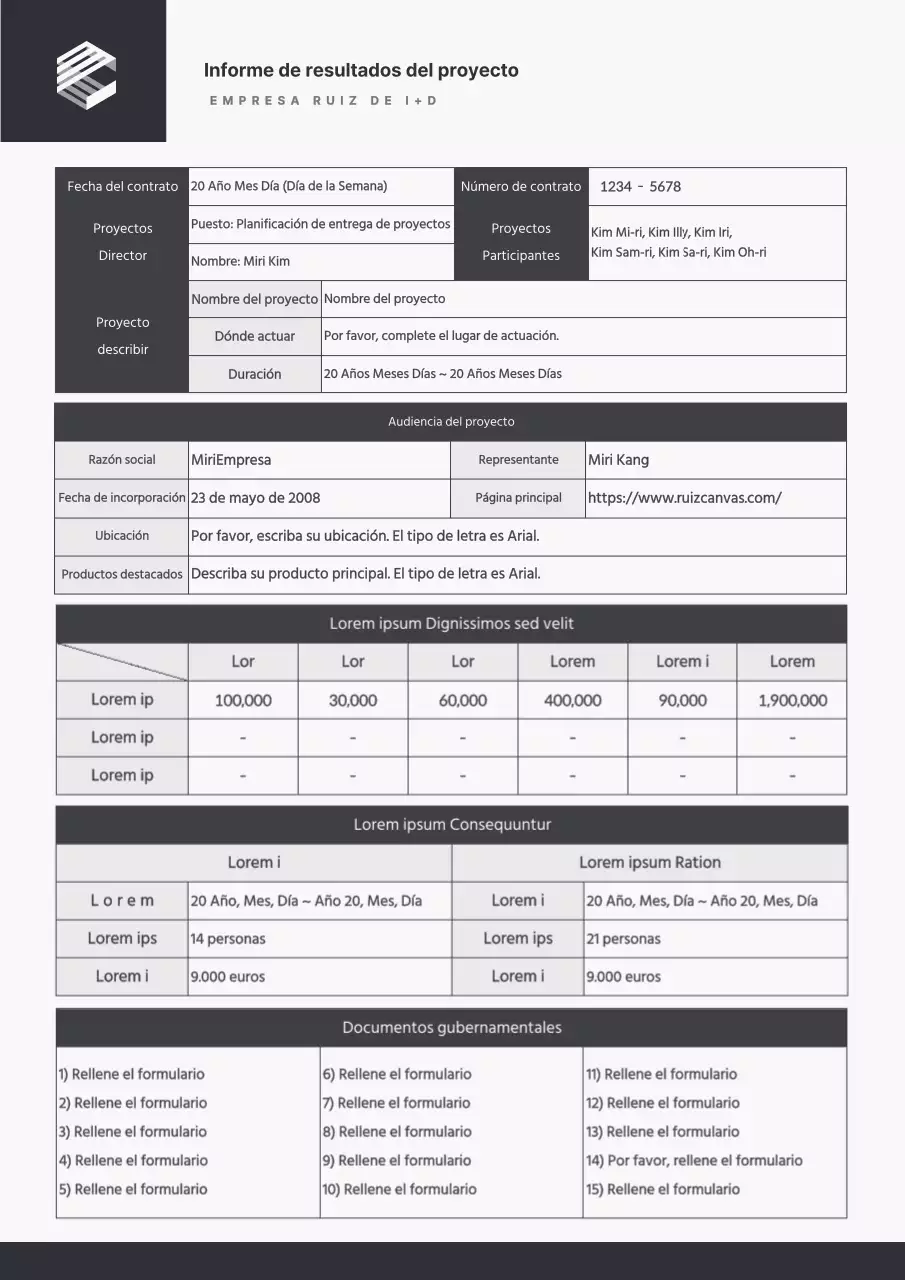 Un informe de proyecto sencillo en gris y negro