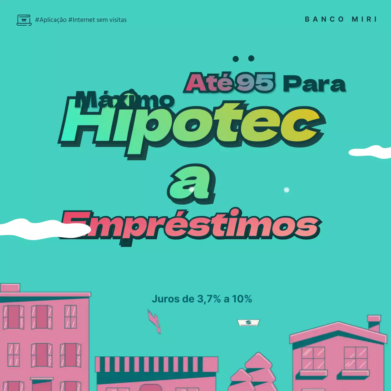 Banner de vídeo animado gif hipotecário azul claro e cor-de-rosa
