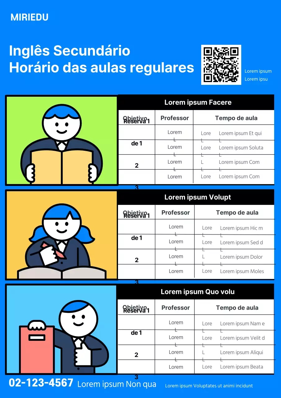Ilustração gira de um horário escolar em tons azuis claros e vivos