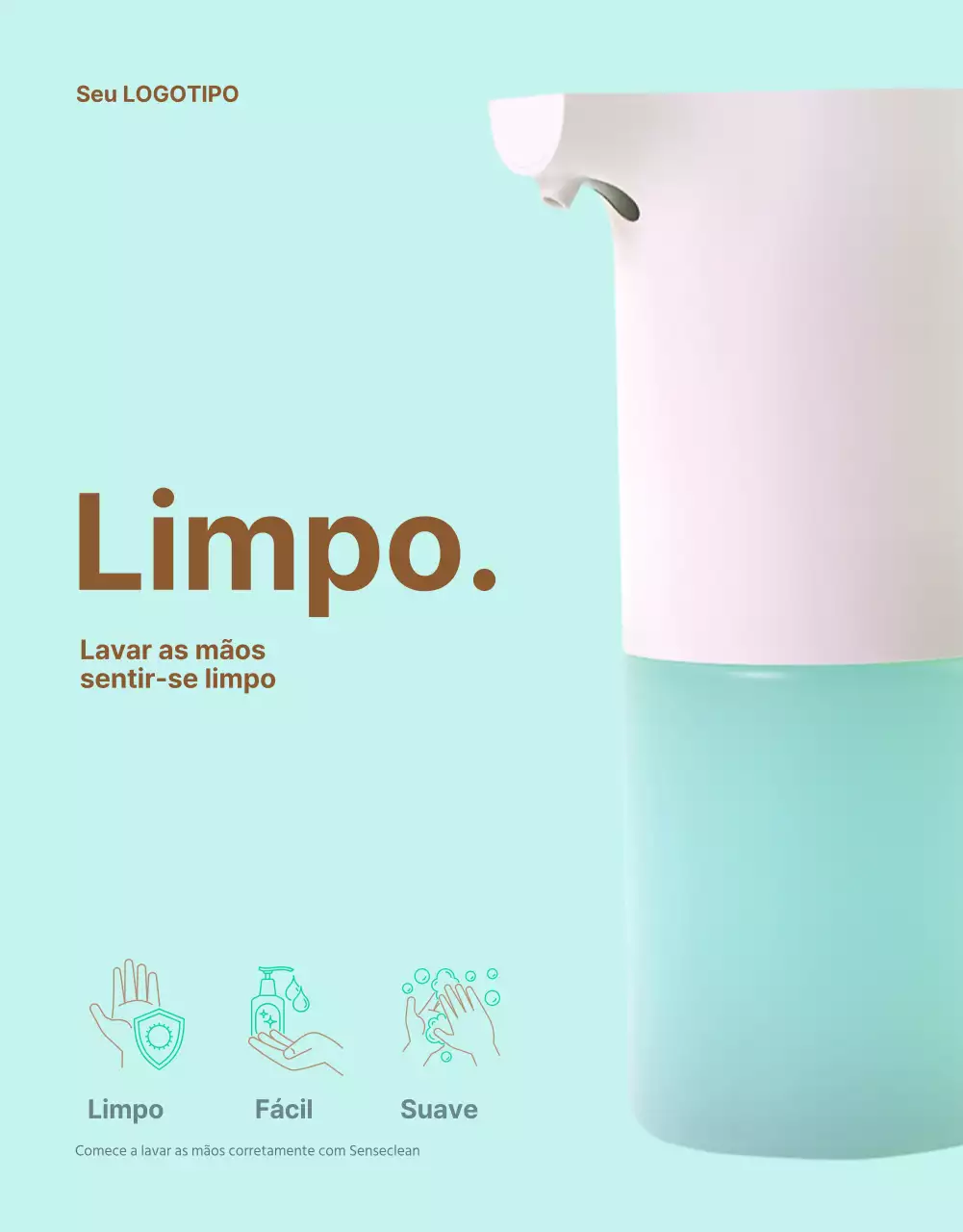 Página de vendas de desinfetante para as mãos com sensor simples de cor menta