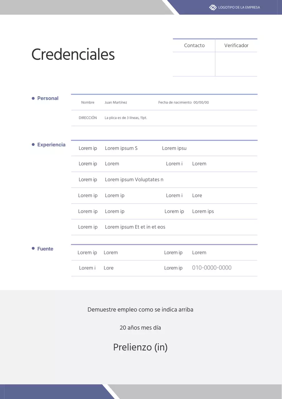 Estilo de documentación de credenciales en púrpura y gris