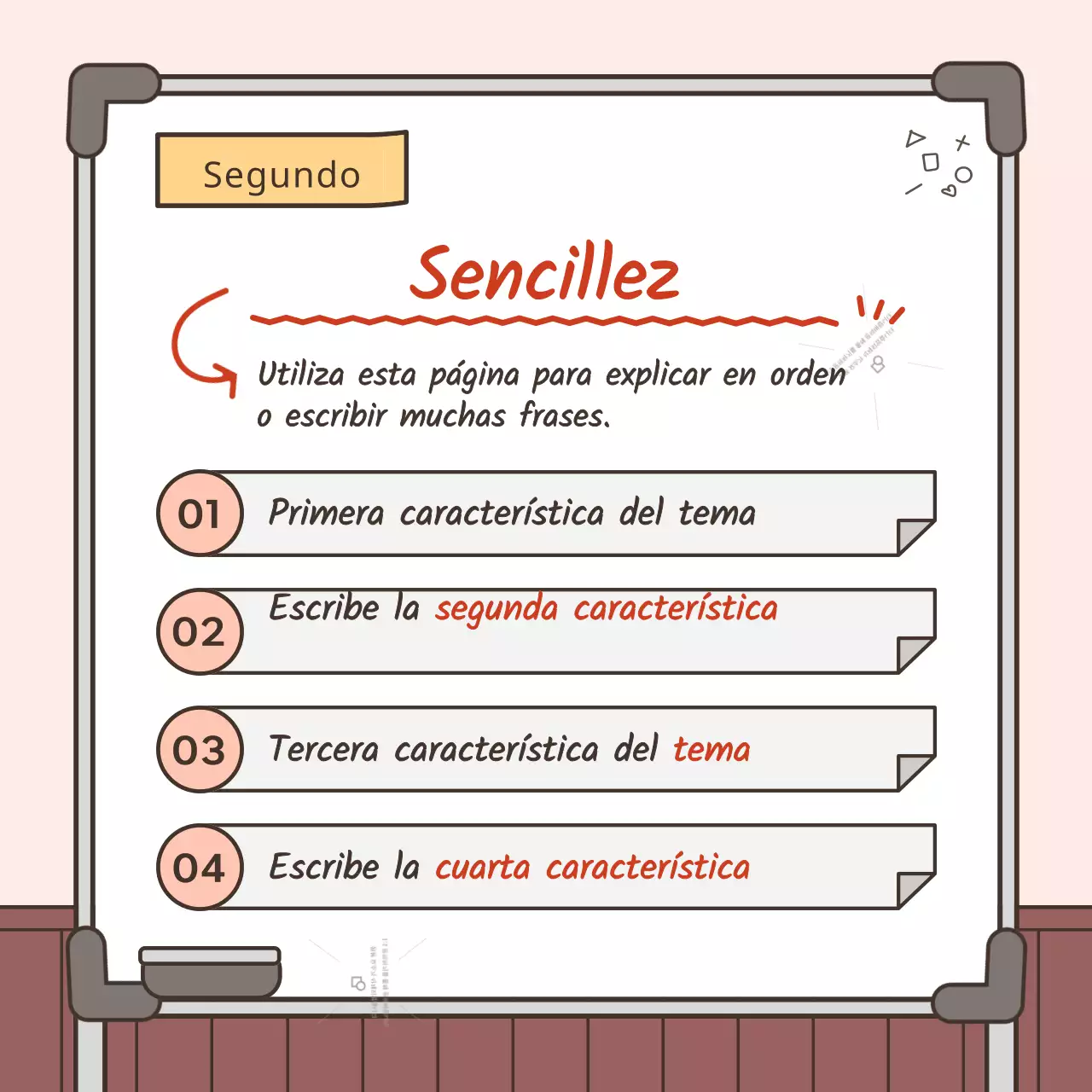 Guía para resumir información básica en rosa y blanco