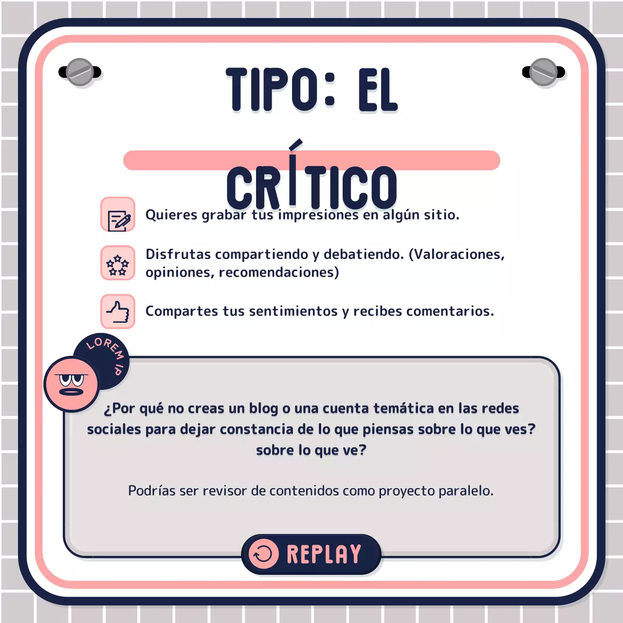 Test de texto sencillo en rosa malva azul marino