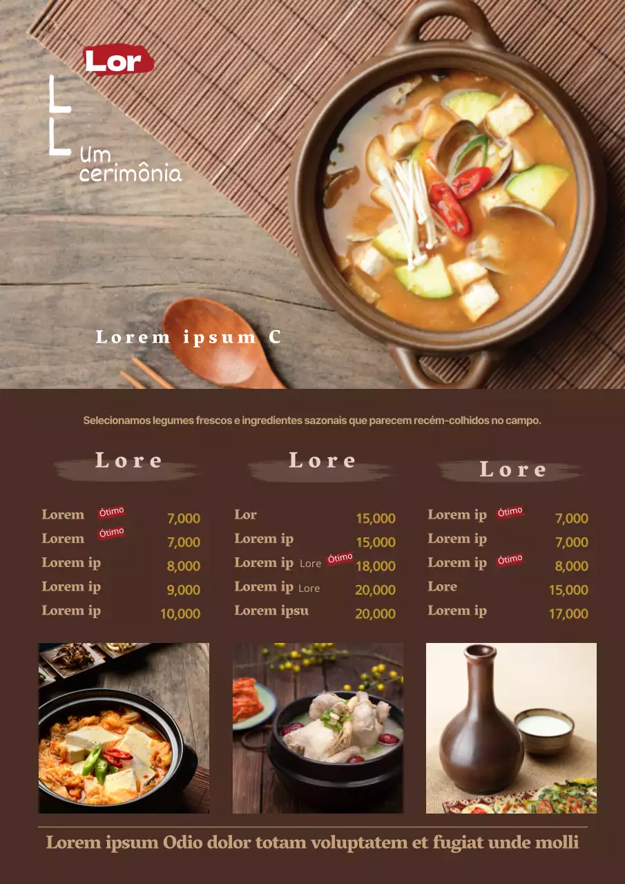 Um menu luxuoso de um salão de massagens com um logótipo castanho escuro e uma imagem de uma massagem.