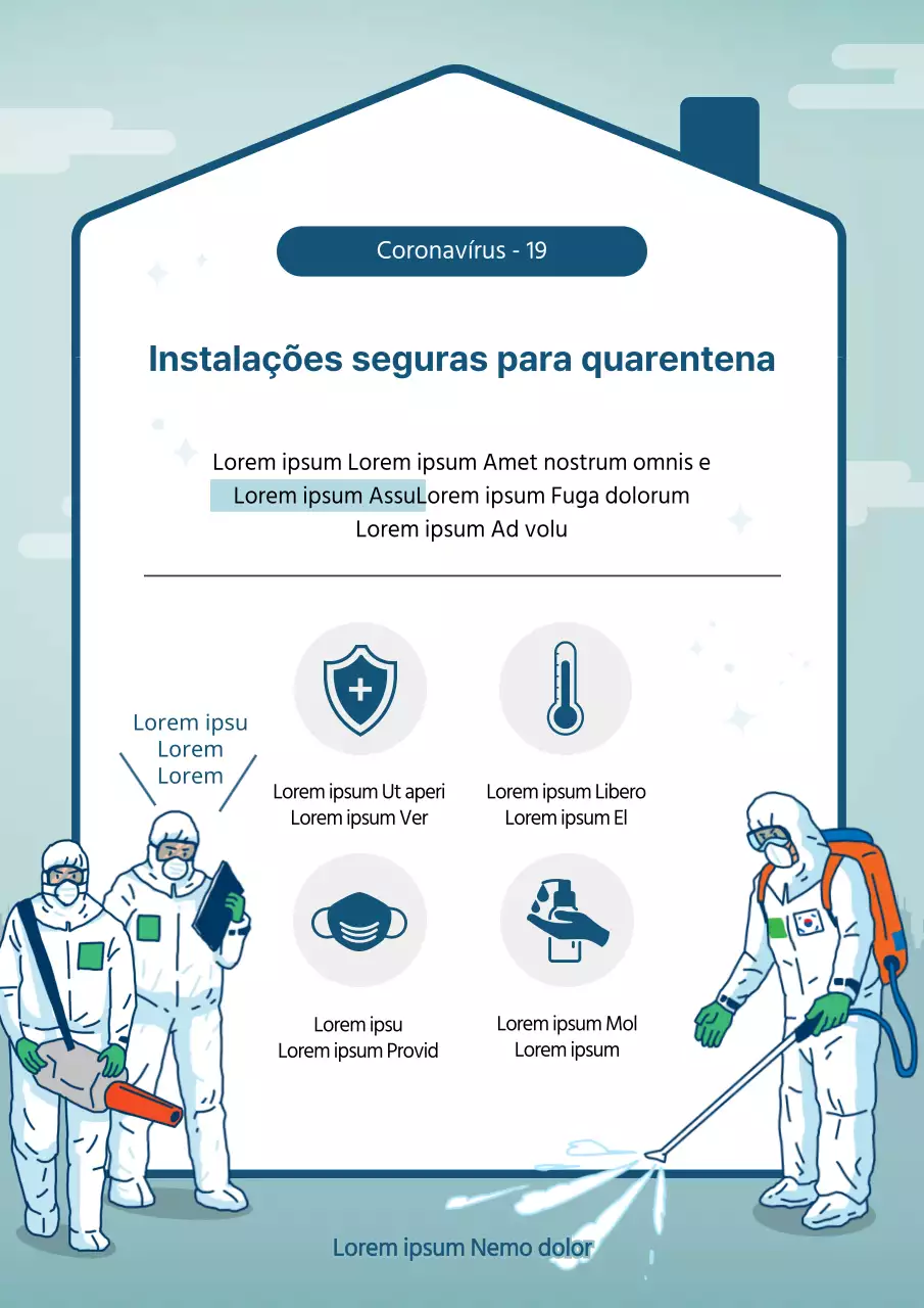 Sinalética de fundo azul para instalações de quarentena